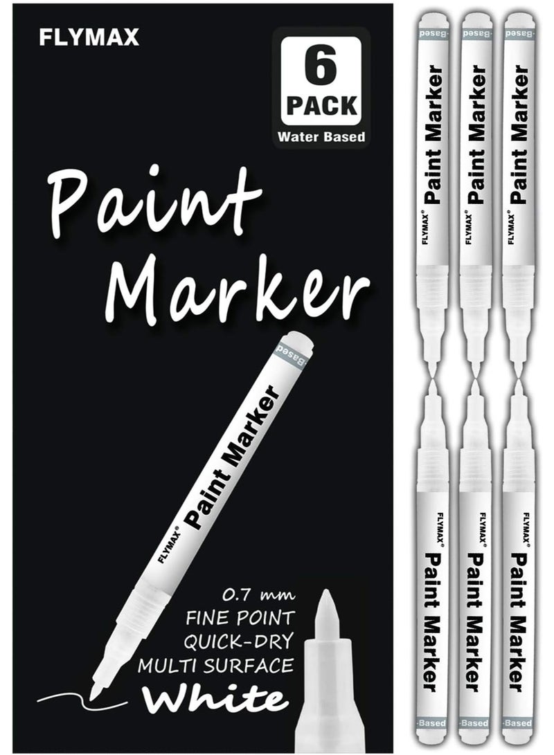 FLYMAX 6 x 0.7mm White Markers for Wood, Stone, Plastic, Leather, Stone, Metal, Canvas, Ceramic, Extra Fine Point, Opaque Ink - Image 1